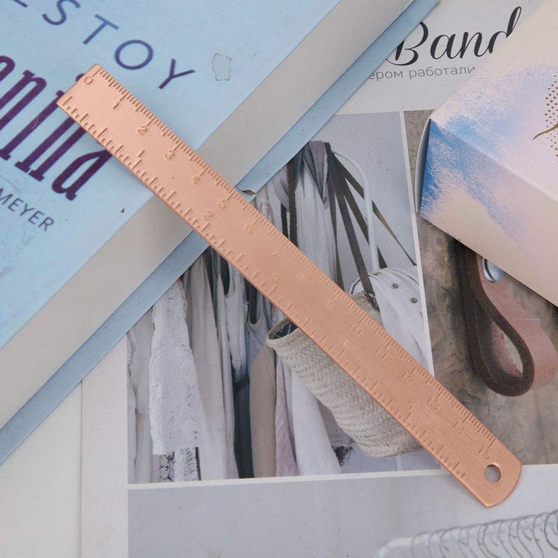 Hztyyier Vintage Brass Ruler, Copper Straight Edge with Dual Scale Centimeter and Inch Measurements, Metal Bookmark for Line Drawing - Image 2